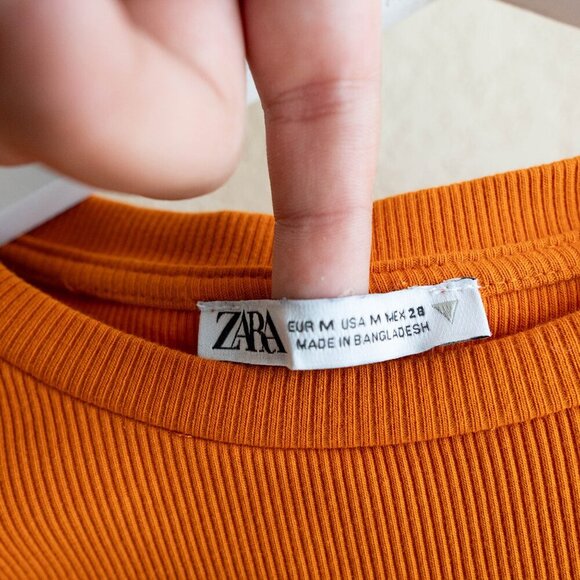Zara Top Sz M Orange Ribbed Tiered Ruffled Cap Short Sleeve Cropped Stretchy - Picture 4 of 5